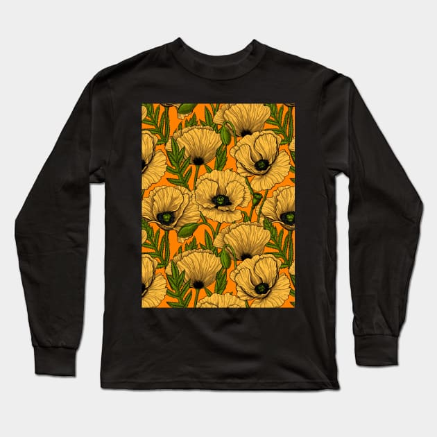 Yellow poppy hand-drawn pattern Long Sleeve T-Shirt by katerinamk